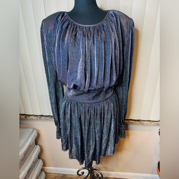 Nervi Betty Silver Metallic Glitter Long Sleeve Mini Dress - Picture 5 of 12